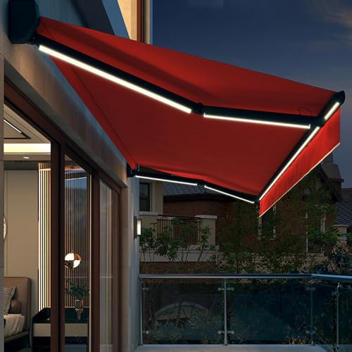 Tenda elettrica retrattile con telecomando e luce a LED, parasole per esterni, per patio, cortile, giardino, balcone, protezione UV, impermeabile, facile installazione