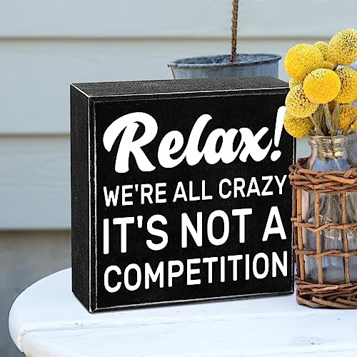 Inspiration-Quote-Sign-Primitives-by-Kathy-Relax-Were-All-Crazy-Its-Not-a-Competition-7-7-16-Inch-SignFunny-Inspirational-Home-Office-Farmhouse-Black-Wood-Box-Plaque-Desk-Wall-Decor Inspiration Quote Sign Primitives by Kathy Relax Were All Crazy Its Not a Competition 7 7 16 Inch SignFunny Inspirational Home Office Farmhouse Black Wood Box Plaque Desk Wall Decor