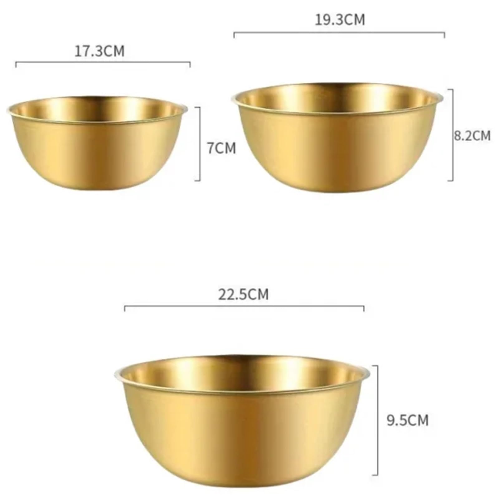 Cuenco de acero inoxidable Juego de 1/3 cuencos acero inoxidable con báscula for cocinar, hornear y almacenar alimentos. Cuencos mezcla(Gold 3 Sizes)