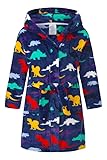 Tunoluker Boys Fleece Robe Sleepwear Hooded Plush Soft Bathrobe for Kids Navy Dinosaur 6-8 Years