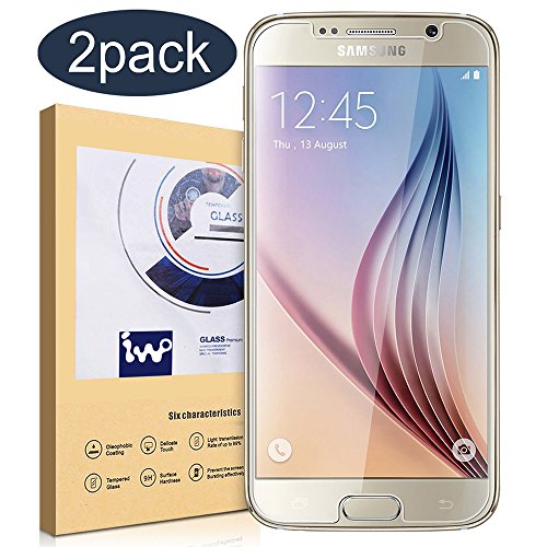 [2 Pack] Tempered Glass Screen Protector for Samsung Galaxy S6, IVVO Premium Tempered Glass Screen Protector for Samsung Galaxy S6 with [9H Hardness] [Crystal Clear] [Scratch Resist] [No-Bubble Installation]