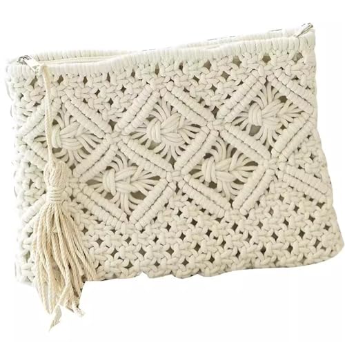 Straw Clutch Purse Summer Holiday Beach Bag Simple Tassel Clutch Straw Bag Beach Woven Bag(Beige)