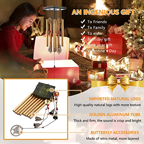 Image of Chinese Traditional Retro 8 Tubes 5 Bells Bronze Yard Garden Outdoor Living Wind Chimes 60cm