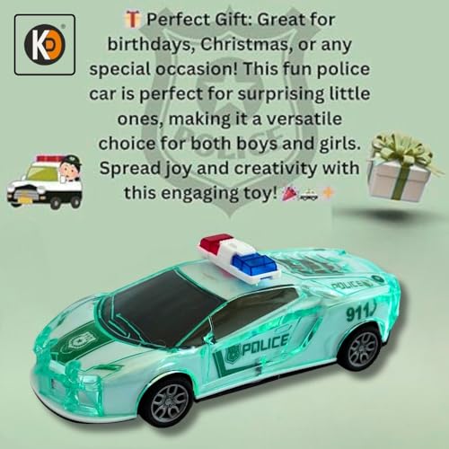 Image of K D Police Car Toy for Kids | 3D Lights, Music & Police Siren | Battery Operated | Friction Powered Push & Go Toy Car | Durable Plastic | Age 3+ Green Pack of 1