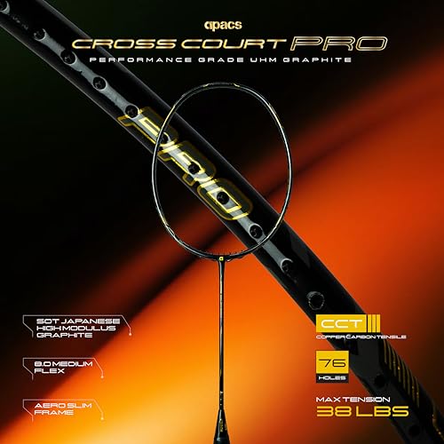 Image of APACS Cross Court Pro (4U)| 50T Carbon Fibre | T-Throat | Copper Fuse Tech for Reduces Vibration | (38LBS) Made in Vietnam Badminton Racket with Cover (for Pros)