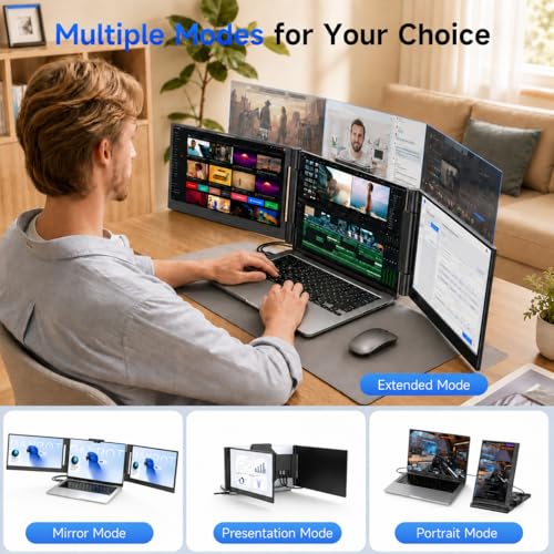 Image of AOC 14 inch Laptop Screen Extender, Triple Portable Monitor for 13 inch-17.3 inch Laptops, 1080P FHD IPS Display, HDMI /USB-C Cable Plug-Play Laptop Monitor Extender for Mac /Windows (Black)