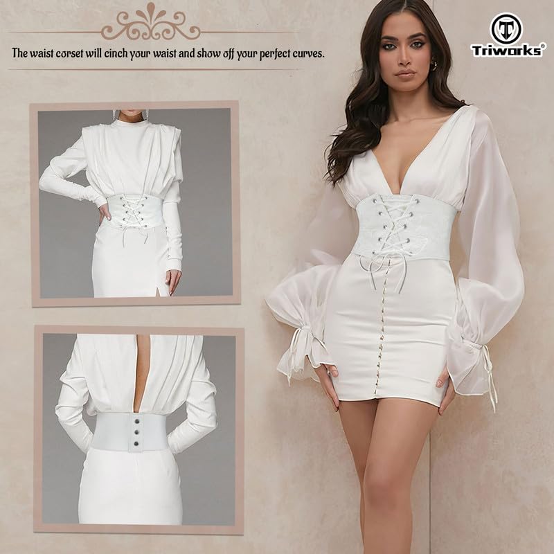 Women Waist Belt Corset Lace Up Tied Waspie Elastic Wide Belt for Dresses Halloween Pirate Corset2