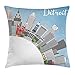 ABAKUHAUS Michigan Federa Fodera Cuscino, Detroit Stati Uniti d'America Skyline Art, Copricuscino Quadrato Decorativo, 45 cm x 45 cm, Multicolore