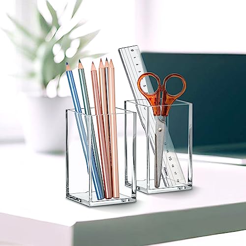 Image of Amazing Abby - Penelope - 2-Pack Pen Holder, Acrylic Pen Holder, Clear Plastic Organizer for Office Supplies, Perfect Office Desktop Storage Solution for Pencils, Pens, Markers, Scissors, and More