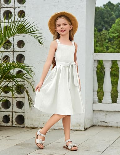 Arshiner Girls Cami Summer Sleeveless Bow Tie Casual Sundress with Pockets for 5-12 Y3