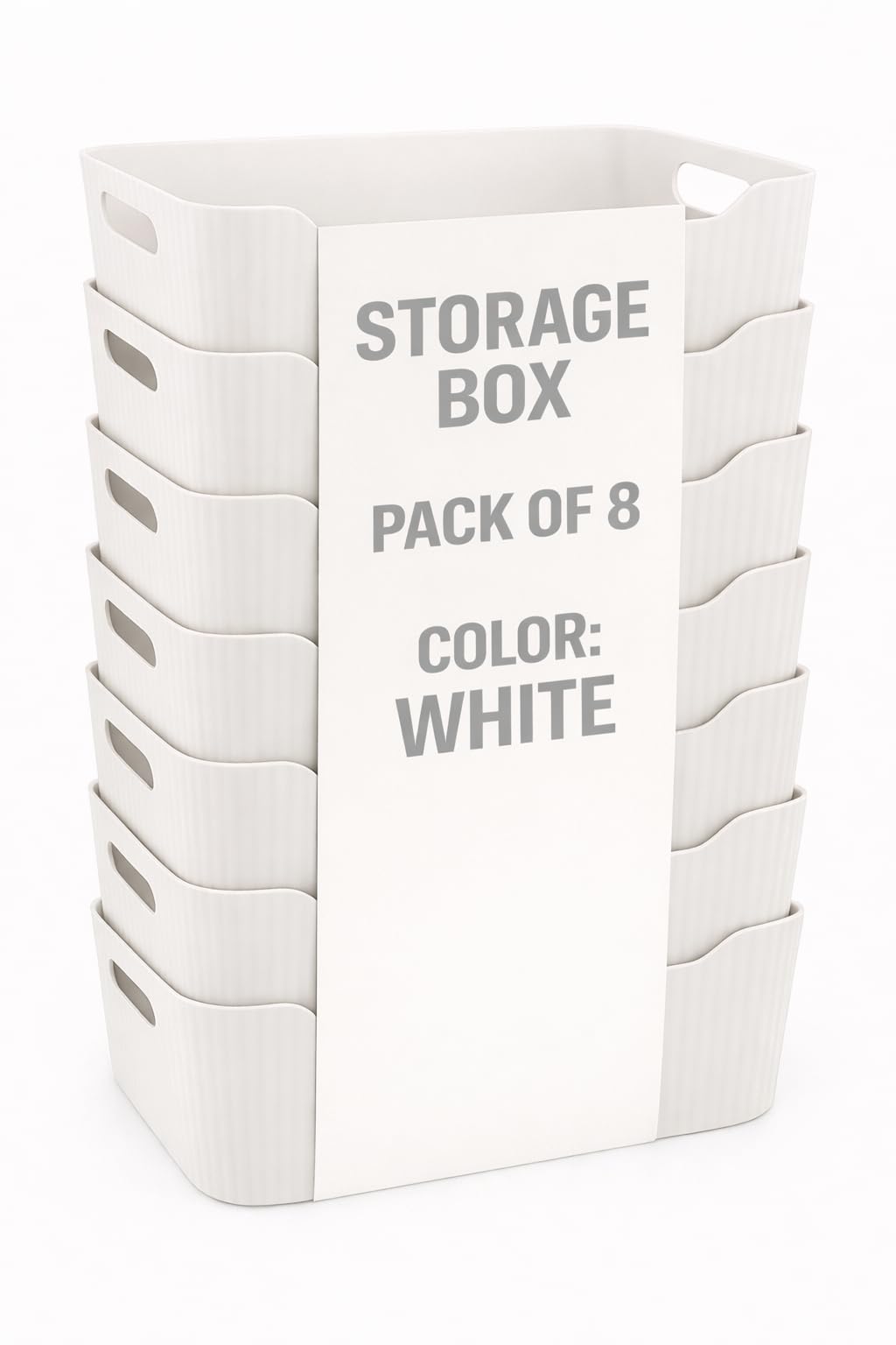 HOMENU Plastic Storage Box with Lid – Large Stackable Organizer Storage Box for Clothes, Toys, Kitchen – Big Size Plastic Storage Container Basket for Home, Office, Bathroom(Smal,Pack of 8,White)