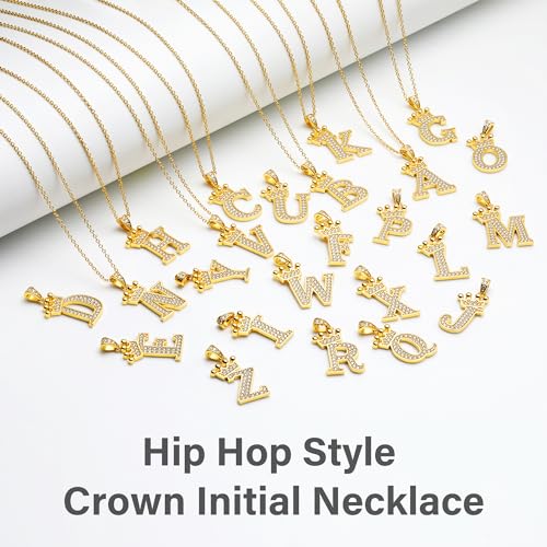 Moissanite Initial Necklace,925 Sterling Silver 18K Gold Plated Letter Necklace for Women, Hip Hop Crown Necklace for Men, Trendy A-Z Pendant Choker Jewelry4