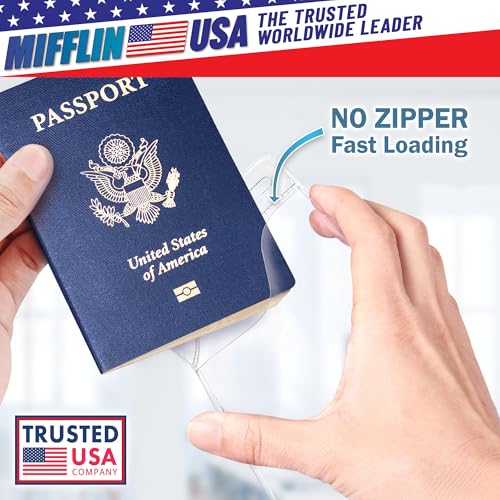 Image of 4x6 XXL Passport, ID, Name Card Holders - Vertical, Zipperless, 250 PK | Mifflin large clear plastic waterproof passport holder with soft edge, 5 pre-punched holes for all lanyard clips, bulk pack