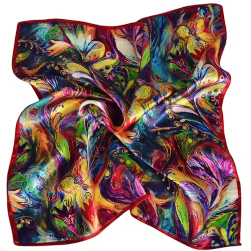 Women 100% Mulberry Silk Neck Scarf Lightweight Digital Print Small Square Scarfs- Neckerchief Gift Packing 21"*21"3