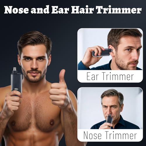 Image of Nose and Ear Hair Trimmer for Men, 2025 Nose Hair Trimmer Clipper with LED Display for Women, Professional IPX7 Waterproof Dual Edge Blades Nasal Trimmer Clippers for Travel (Black)
