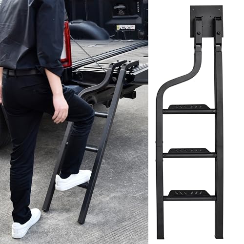 POKIAUTO 42" Foldable Tailgate Ladder for Pickup Truck, Aluminum Universal Folding Tailgate Step Ladder for Pickup Truck Accessories