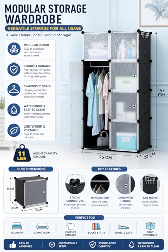 Image of Mevigo Plastic Wardrobe for Kids & Baby | 8-Door Cupboard for Clothes | Almirah for Kids Clothes | Collapsible Baby Wardrobe | Cupboard Storage Rack for Toys Books | Bedroom -Black