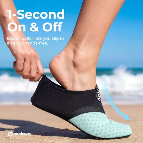 Image of SEEKWAY Water Shoes Quick-Dry Aqua Socks Barefoot Slip-on for Beach Pool Swim River Yoga Lake Surf Women Men Black SK001