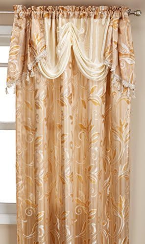 Elegance Linen Luxury Design Jacquard Curtain Panel Set with Attached Valance 55" X 84 inch (Set of 2), Beige