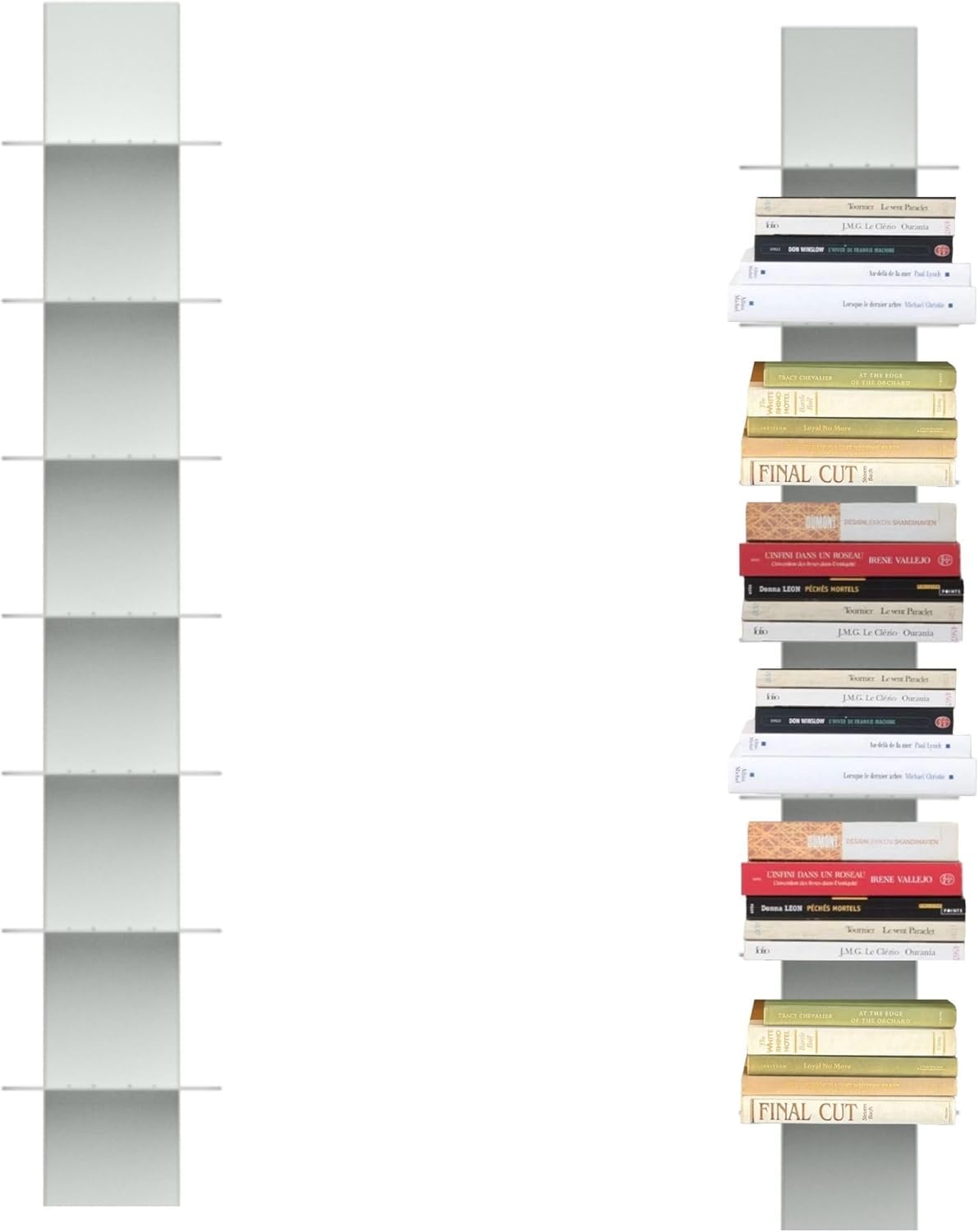 Flo.mar Librería Estantería Vertical de Pared en Metal Resistente con 7 Estantes 20x15 cm, Estanterías Metálicas Modernas para Libros Hogar y Oficina (Blanco, 103 cm)