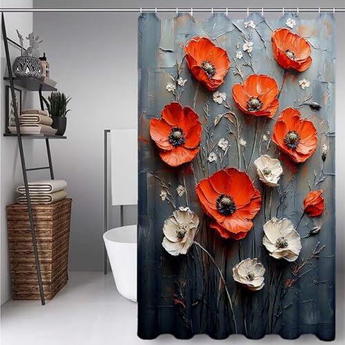 Rideau de douche polyester rouge 90x200 cm imperméable lavable avec anneaux - 3