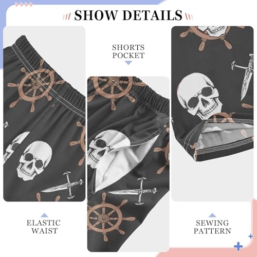 ALAZA Skeleton Pirate Knifes Pajamas Bottoms with Pockets Comfy Pjs Sleepwear Elastic Waistband Pajamas Pants Lounge Pants for 6-14 Years4