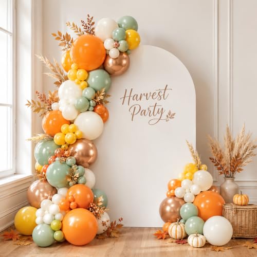 Image of Fall Balloons, 12 Inch Sage Green Burnt Orange Mustard Yellow Beige Balloon | Safari Latex Balloons, Thanksgiving Party Decorations, Turkey Pumpkin Autumn Harvest Theme, Friendsgiving Family Gathering