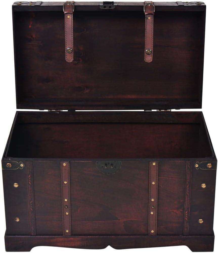 Large Brown Wood Portable Chest with Antique Finish, 25.98 x 14.96 x 15.7 in Storage Chest with Lid, Multifunctional Storage Trunk for Bedroom and Living Room Organizer