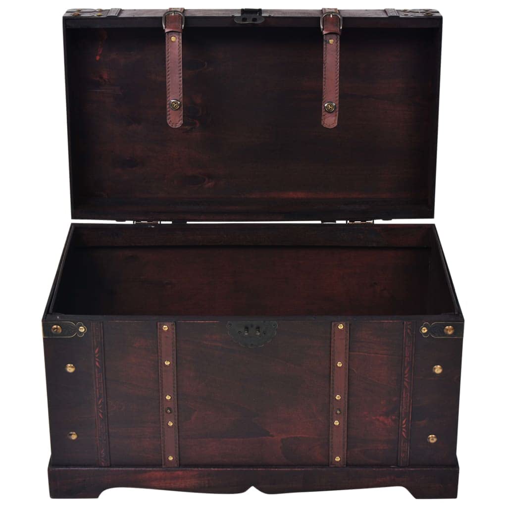 Baúl de madera antigua con cierre a presión, cofre del tesoro decorativo 66 x 38 x 40 cm para ropa, revistas y libros, dos asas laterales para facilitar el transporte