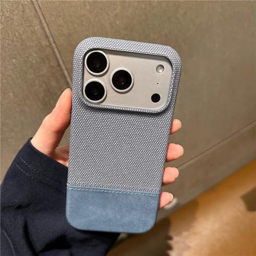 Étui iPhone 16 Pro similicuir bleu clair coque nylon antichoc