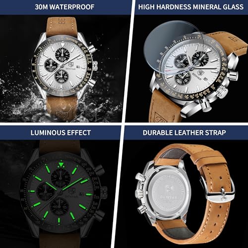 BY BENYAR Watch for Men Analog Quartz Chronograph Waterproof Luminous Designer Mens Wrist Watches Business Work Sport Casual Dress Watch with Silicone Strap Elegant Gifts for Men - Image 6