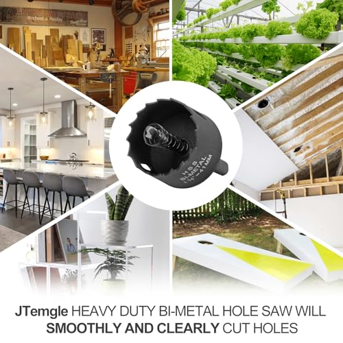 Image of 1-5 /8 Inch Hole Saw with 9.1mm Triangle Shank Arbor, JTemgle Bi-Metal Hole Saw Heavy Duty Hole Cutting Tool for Cornhole Boards, Recessed Lights, Wood, Plastic, Drywall & Soft Metal