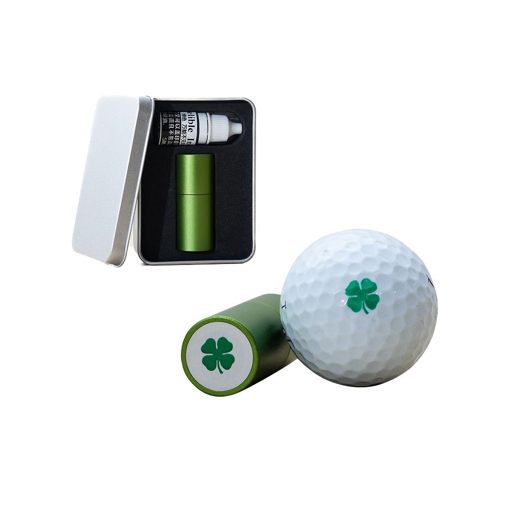 Golf Ball Stamp | Waterproof Aluminum Golf Ball Stamper with Refillable Permanent Ink | Custom Golf Ball Stamp Marker | Golf Ball Stamps Gifts for Golfers | Golf Balls Stamp (Green Clover)
