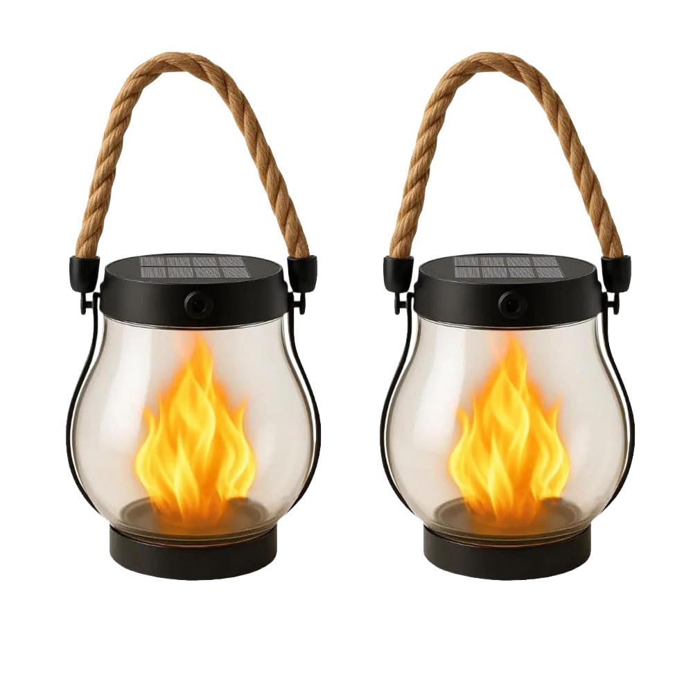 Enviedeco Flaméo - Lanterne Solaire Lampe Solaire Extérieur Jardin IP65, Lanterne Décorative pour Terrasse et Balcon, Blanc Chaud