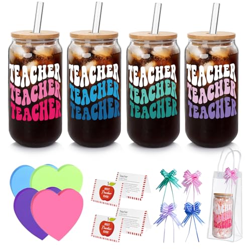 4Pack 18oz Glass Cup with Bamboo Lid