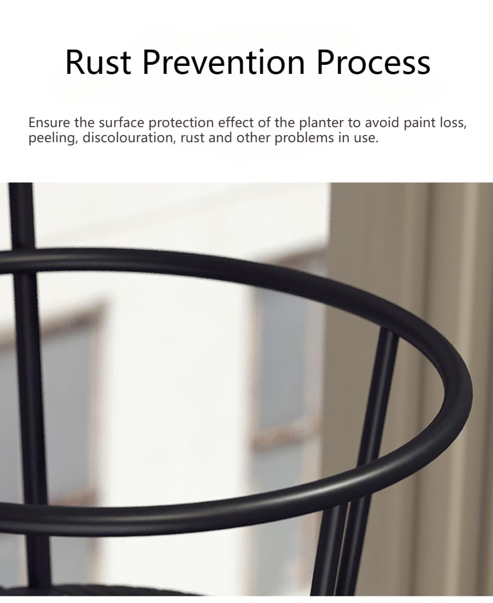 Supports Pots De Fleurs LOLYSIC Lot De 3 - Métal Noir 25,5cm Pour Jardin Et Intérieur