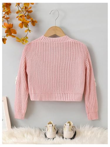 WDIRARA Girl's Cute Open Front Button Down Cardigans Long Sleeve Floral Flower Applique Knit Sweaters2
