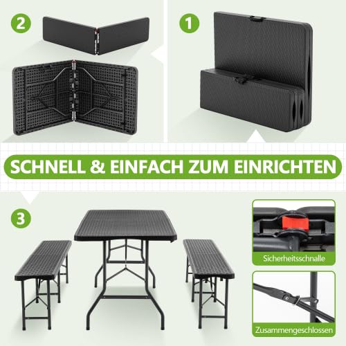Set da birreria pieghevole, 3 pezzi, in plastica HDPE, set da birra per campeggio, giardino e birreria, set da giardino con motivo albero, impermeabile e resistente alle intemperie (nero +