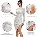 Women Long Sleeve Backless Bodycon Sequin Pearl Cocktail Prom Club Dresses Ruched Corset with Sexy Slit Sparkly Short Party Date Night Dress Silver