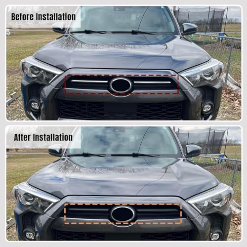 Image of Front Center Grill Insert Cover Trim Compatible with 2024 2023 2022 2021 2020 Toyota 4Runner TRD Pro Sport Accessories ABS Middle Grille Insert Cover Strips Matte Black 4runner Blackout Emblem kit