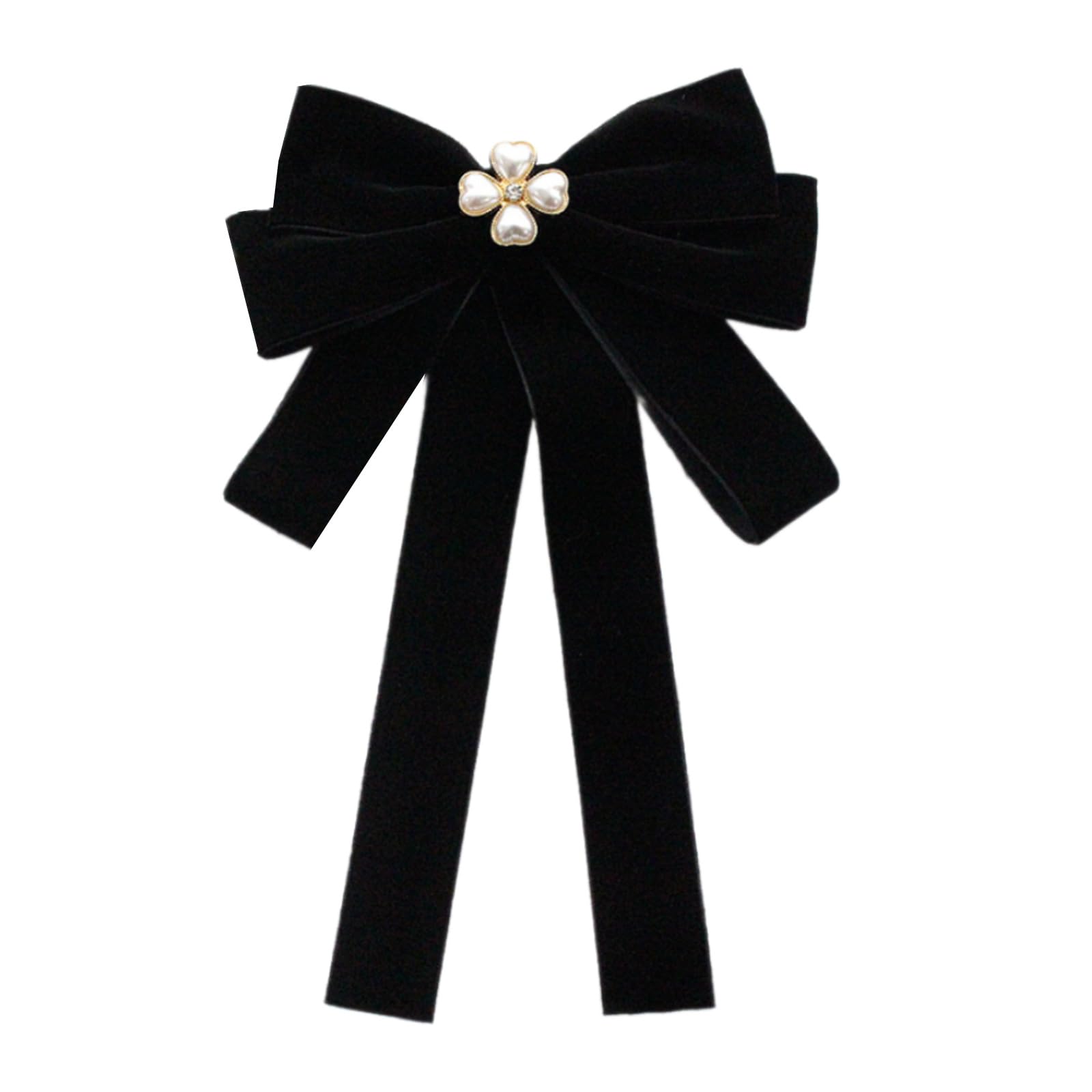 Maxtonser Elegant Women's Velvets Bows Tie Brooch Pin Pre Tied Bowknot Necktie with Rhinestones and Pearls Decors for Formal Event