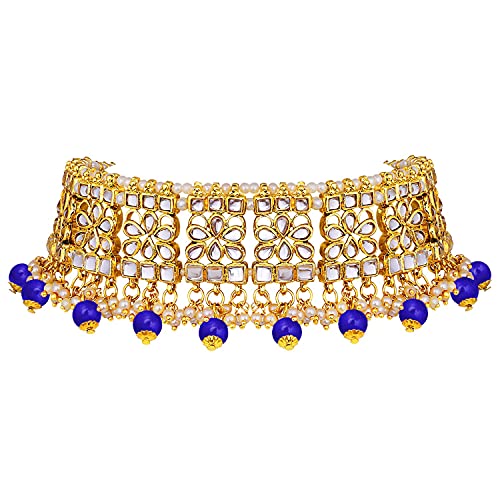 Image of Aheli Elegant Indian Faux Kundan Studded Choker Necklace with Maang Tikka Set Ethnic Wedding Wear Bharatanatyam jewellery set Gift for Women