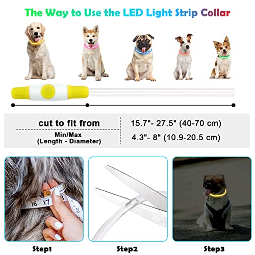 AUAUY LED Leuchthalsband Hund, USB Aufladbar Längenverstellbarer Haustier Sicherheit Kragen Zuschneidbares Wasserdicht Leuchthalsband für Hunde und Katzen, 3 Modus (Gelb)