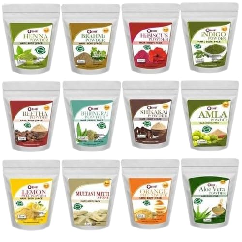 Amla, Reetha, Shikakai, Hibiscus,Bhringraj,Brahmi,Indigo,Aloe vera,Orange,Lemon and Multani for Hair Growth 50 Gms Each Combo (Pack of12)-picture-34