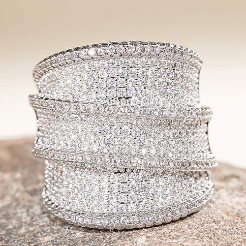 Gorgeous Sparkling Tiny Cubic Zirconia Wide Ring for Women Anniversary Party Jewelry