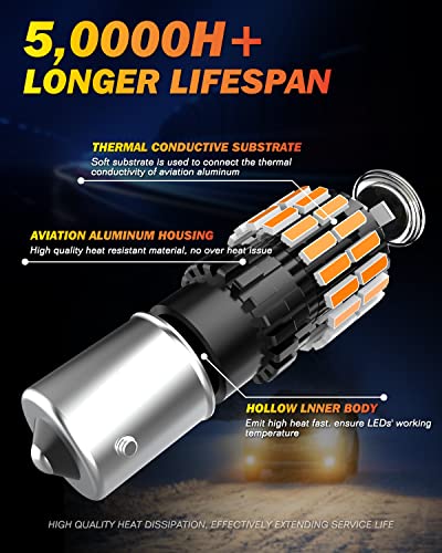 Oushi Bau15S Led Turn Signal Light Bulbs, Canbus Amber Yellow 300% Brightness 2600Lm, Py21W 7507 1156 1156Py Led Bulb With Projector Replacement For Backup Tail Brake Reverse Lights, Pack Of 2 #TOP3