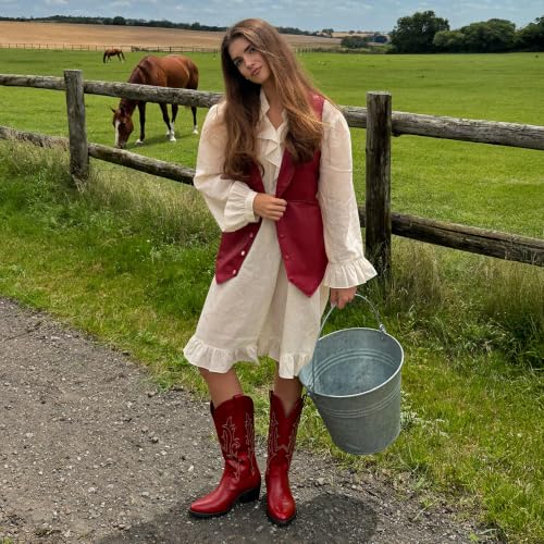 Image of DREAM PAIRS Women's Cowboy Cowgirl Boots Embroidered Pointed Toe Low Heel Western Mid Calf Boot for Theme Party Country Concert