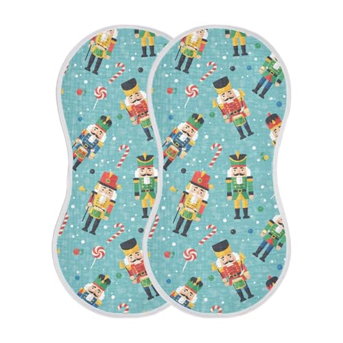 2 Pack Muslin Burp Cloths Christmas Nutcracker Candy Cotton Baby Burp Cloths Absorbent Burping Cloth Soft Spit Up Rags for Newborn Must Haves, Large 22