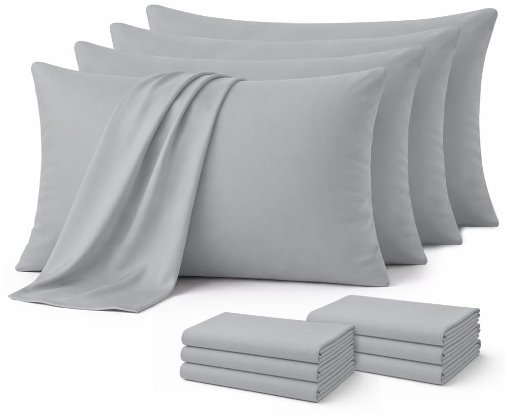Aspire Homeware Silver Pillow Cases 10 Pack – 100% Brushed Microfiber Premium Pillowcases Super Soft Envelope Closure Pillow Cover (50x75cm)