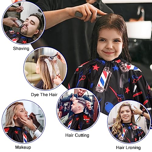 Image of FEBSNOW Barber Cape Professional Hair Cutting Cape with Neck Duster Brush | Full Coverage Haircut Apron for Adults, 46x57 inches, Adjustable Neckline, Keep Clothes Clean Dry, Home Salon Barber Supplies